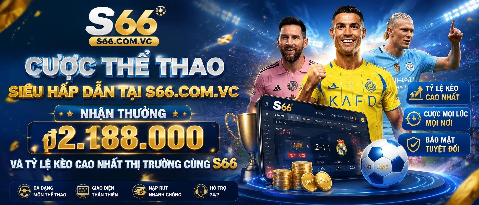 Giao diện theo dõi môn thể thao và ưu đãi trên S66